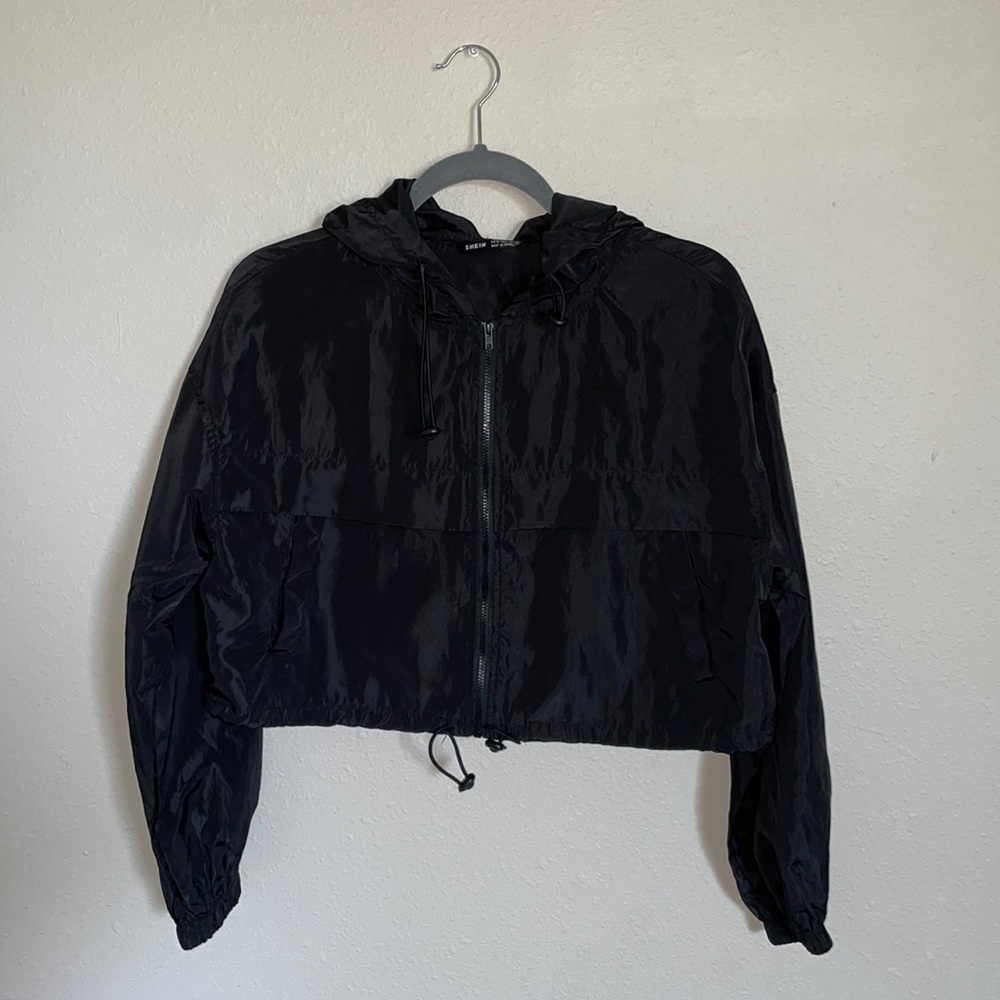 SHEIN adjustable cropped black windbreaker